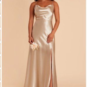 BIRDY GREY LISA LONG DRESS Shiny Satin Neutral Champagne Size M